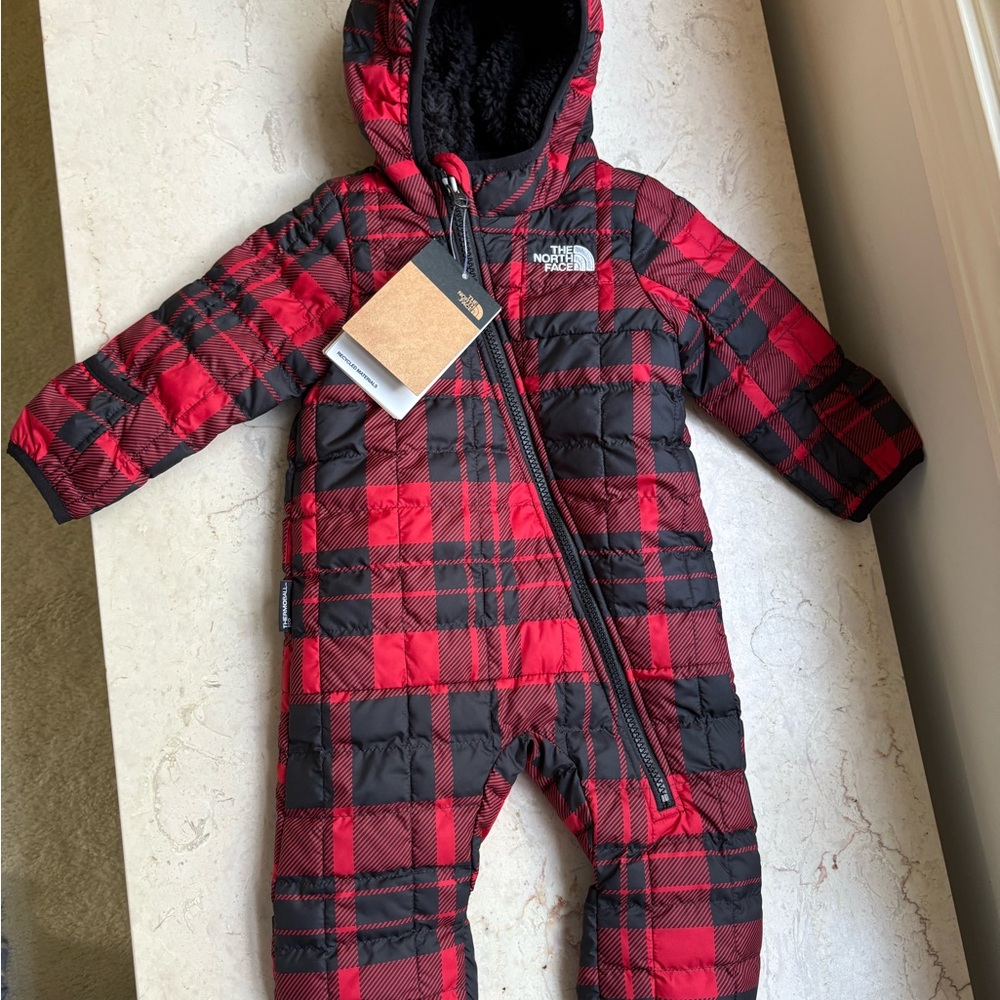 The North Face Baby Snowsuit Red and Black Plaid Winter Jacket NWT
